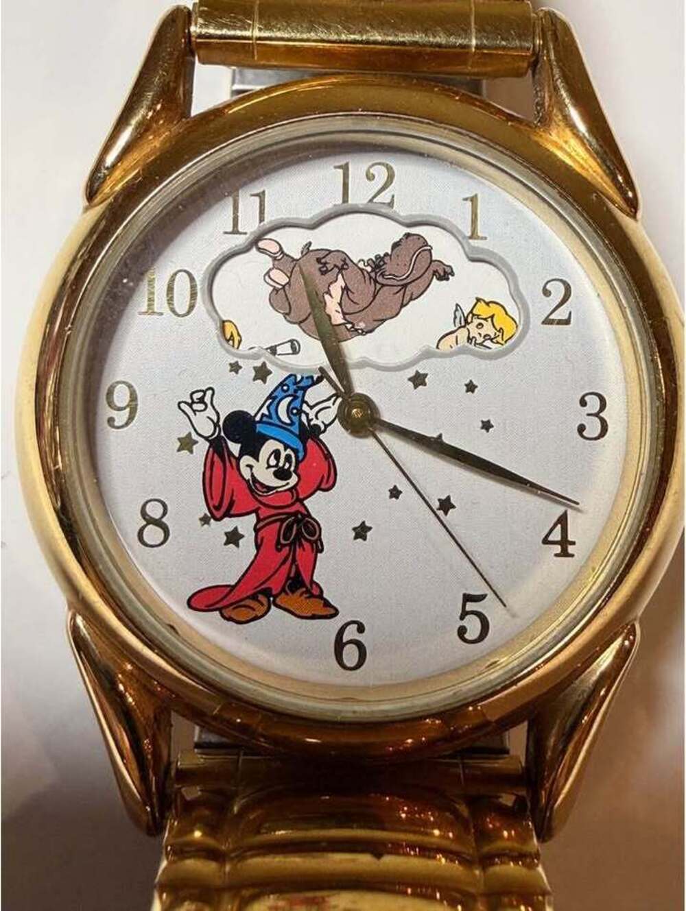 Disney Fantasia Sorcerer’s Apprentice Mickey 1995 Gold Tone Watch